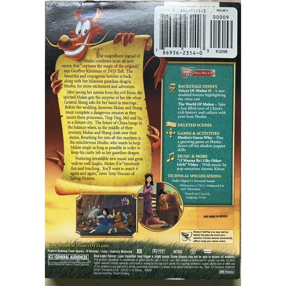 Mulan II (DVD, 2005) Disney Sequel Widescreen G Lucy Liu Animated Musical - Picture 2 of 6